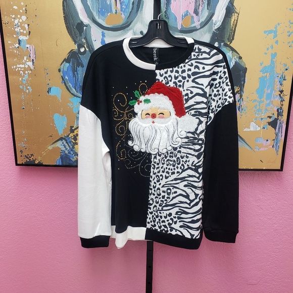 NWT BEREK Colorblock Black and White Santa Sweater - Picture 1 of 8